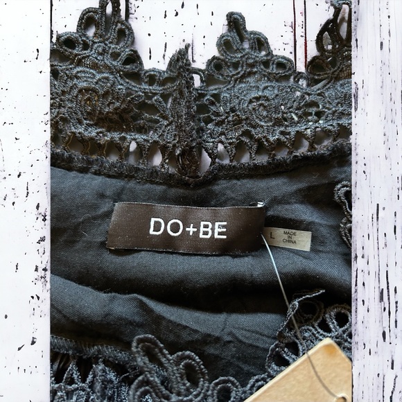 NWT DO+BE Large Black Pleated Lace Cold Shoulder Mini Tunic Shift Dress - Picture 4 of 6
